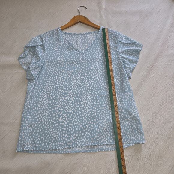 Shein blue white silky v-neck blouse woman's size Large - Picture 3 of 4